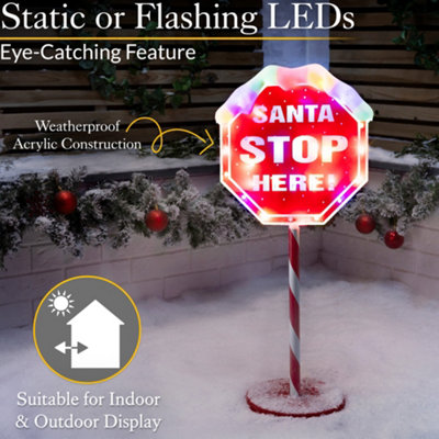 Christow Christmas Light Up Santa Stop Here Sign