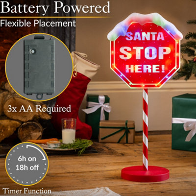 Christow Christmas Light Up Santa Stop Here Sign