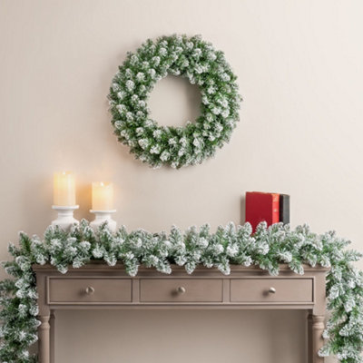 Christow Christmas Wreath Frosted Green Artificial Door Decoration