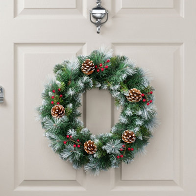 Christow Christmas Wreath Frosted Pine Cone Berry Door Decoration 45cm