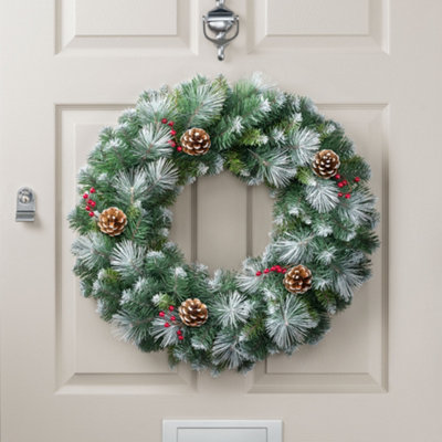 Christow Christmas Wreath Frosted Pine Cone Berry Door Decoration 60cm