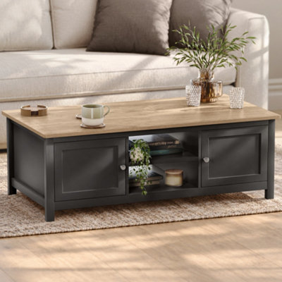 Christow Coffee Table Oak-Effect Top Cupboards & Shelves Charcoal H40cm x W115cm x D60cm