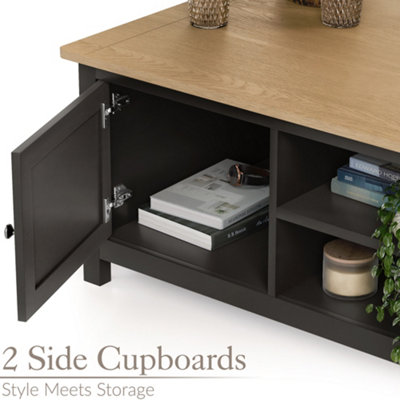 Christow Coffee Table Oak-Effect Top Cupboards & Shelves Charcoal H40cm x W115cm x D60cm