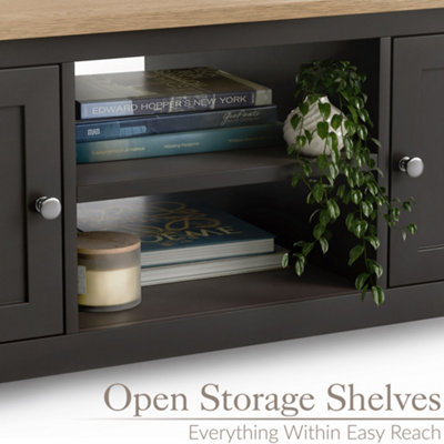 Christow Coffee Table Oak-Effect Top Cupboards & Shelves Charcoal H40cm x W115cm x D60cm
