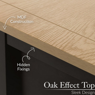 Christow Coffee Table Oak-Effect Top Cupboards & Shelves Charcoal H40cm x W115cm x D60cm