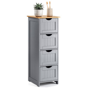 Christow Grey Bathroom Drawer Unit Floor Storage Cabinet With Bamboo Top 82cm