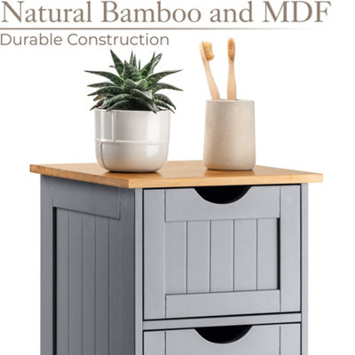 Christow Grey Bathroom Drawer Unit Floor Storage Cabinet With Bamboo Top 82cm