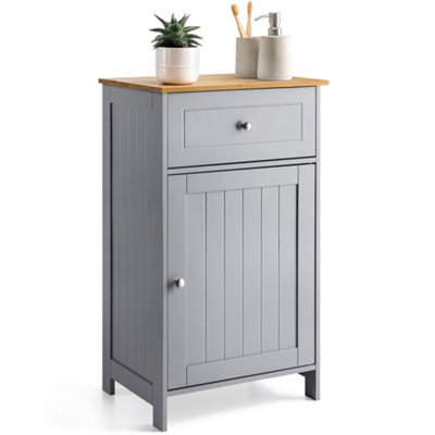 Christow Grey Bathroom Drawer Unit Storage Cupboard Cabinet With Bamboo Top