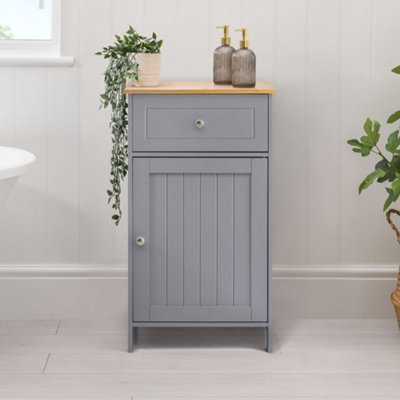 Christow Grey Bathroom Drawer Unit Storage Cupboard Cabinet With Bamboo Top