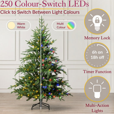 Christow Pre-Lit Christmas Tree 6ft with Dual-Colour LED Lights