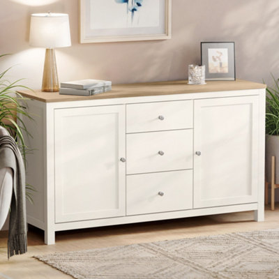 Christow Sideboard with Drawers Cupboards Oak-Effect Top Cream H79cm x ...