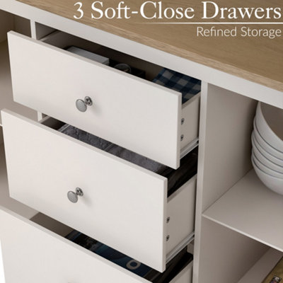 Christow Sideboard with Drawers Cupboards Oak-Effect Top Cream H79cm x ...