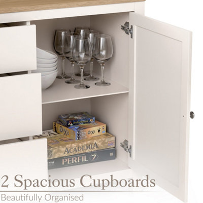 Christow Sideboard with Drawers Cupboards Oak-Effect Top Cream H79cm x ...