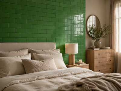 Chromara Green Gloss Ceramic Wall Tiles (1000 Pack- 20 Box- 19.4m2 Coverage)-Bathroom-9.8cm x 19.8cm-Colour Meets Design