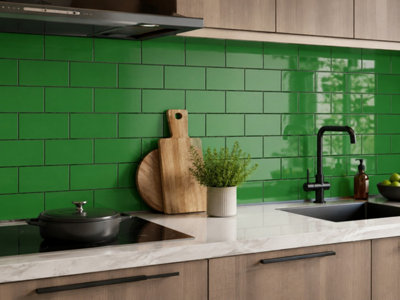 Chromara Green Gloss Ceramic Wall Tiles (1000 Pack- 20 Box- 19.4m2 Coverage)-Bathroom-9.8cm x 19.8cm-Colour Meets Design