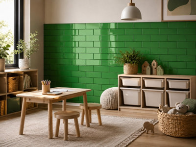 Chromara Green Gloss Ceramic Wall Tiles (1000 Pack- 20 Box- 19.4m2 Coverage)-Bathroom-9.8cm x 19.8cm-Colour Meets Design
