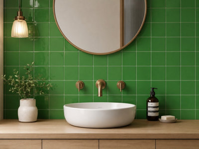 Chromara Green Gloss Ceramic Wall Tiles (190 Pack- 5 Box- 4.15m2 Coverage)-Sink-14.8cm x 14.8cm-Colour Meets Design