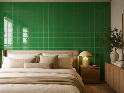 Chromara Green Gloss Ceramic Wall Tiles (190 Pack- 5 Box- 4.15m2 Coverage)-Sink-14.8cm x 14.8cm-Colour Meets Design