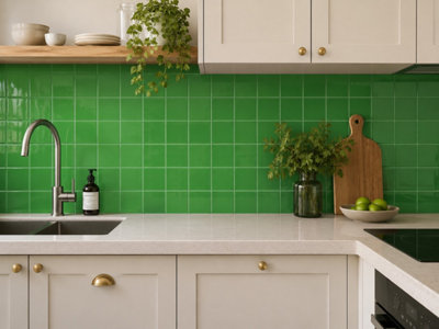 Chromara Green Gloss Ceramic Wall Tiles (190 Pack- 5 Box- 4.15m2 Coverage)-Sink-14.8cm x 14.8cm-Colour Meets Design