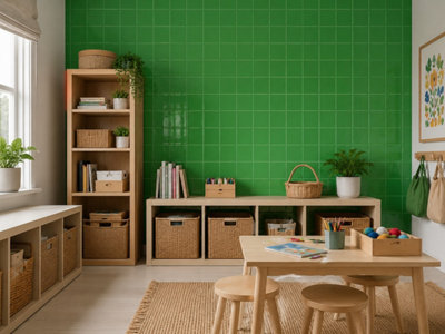 Chromara Green Gloss Ceramic Wall Tiles (190 Pack- 5 Box- 4.15m2 Coverage)-Sink-14.8cm x 14.8cm-Colour Meets Design