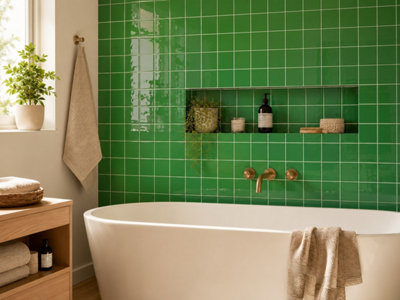 Chromara Green Gloss Ceramic Wall Tiles (190 Pack- 5 Box- 4.15m2 Coverage)-Sink-14.8cm x 14.8cm-Colour Meets Design