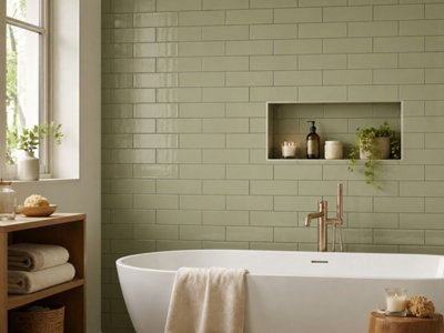 Chromara Olive Green Gloss Ceramic Wall Tiles (1000 Pack- 20 Box- 19.4m2 Coverage)-Kitchen-9.8cm x 19.8cm-Colour Meets Design