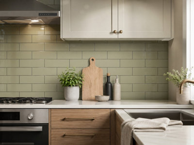 Chromara Olive Green Gloss Ceramic Wall Tiles (150 Pack- 3 Box- 2.91m2 Coverage)-Shower-9.8cm x 19.8cm-Colour Meets Design