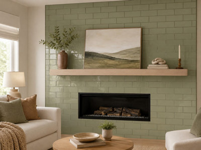 Chromara Olive Green Gloss Ceramic Wall Tiles (150 Pack- 3 Box- 2.91m2 Coverage)-Shower-9.8cm x 19.8cm-Colour Meets Design