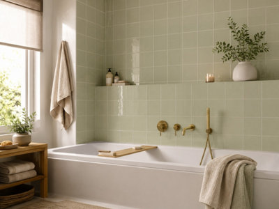 Chromara Olive Green Gloss Ceramic Wall Tiles (38 Pack- 1 Box- 0.83m2 Coverage)-Bathroom-14.8cm x 14.8cm-Colour Meets Design