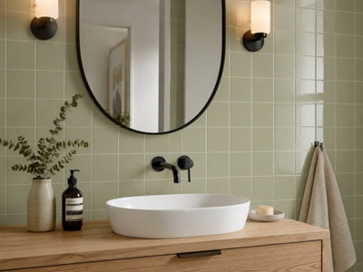 Chromara Olive Green Gloss Ceramic Wall Tiles (38 Pack- 1 Box- 0.83m2 Coverage)-Bathroom-14.8cm x 14.8cm-Colour Meets Design
