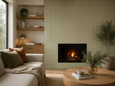 Chromara Olive Green Gloss Ceramic Wall Tiles (38 Pack- 1 Box- 0.83m2 Coverage)-Bathroom-14.8cm x 14.8cm-Colour Meets Design