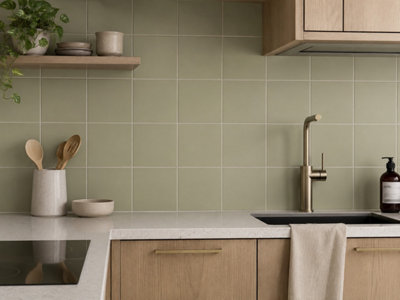 Chromara Olive Green Matt Ceramic Wall Tiles (380 Pack- 10 Box- 8.3m2 Coverage)-Kitchen-14.8cm x 14.8cm-Colour Meets Design