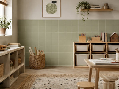 Chromara Olive Green Matt Ceramic Wall Tiles (380 Pack- 10 Box- 8.3m2 Coverage)-Kitchen-14.8cm x 14.8cm-Colour Meets Design