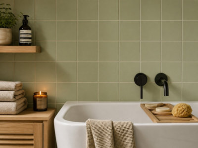 Chromara Olive Green Matt Ceramic Wall Tiles (380 Pack- 10 Box- 8.3m2 Coverage)-Kitchen-14.8cm x 14.8cm-Colour Meets Design