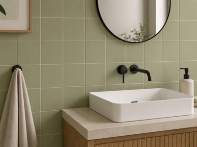 Chromara Olive Green Matt Ceramic Wall Tiles (380 Pack- 10 Box- 8.3m2 Coverage)-Kitchen-14.8cm x 14.8cm-Colour Meets Design