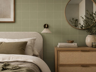 Chromara Olive Green Matt Ceramic Wall Tiles (380 Pack- 10 Box- 8.3m2 Coverage)-Kitchen-14.8cm x 14.8cm-Colour Meets Design