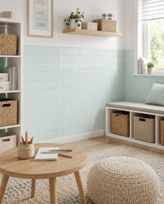 Chromara Spring Mint Gloss Ceramic Wall Tiles (150 Pack- 3 Box- 2.91m2 Coverage)-Sink-9.8cm x 19.8cm-Colour Meets Design