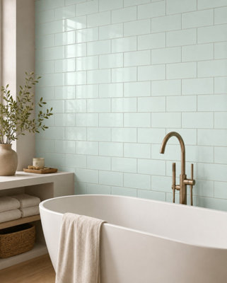 Chromara Spring Mint Gloss Ceramic Wall Tiles (150 Pack- 3 Box- 2.91m2 Coverage)-Sink-9.8cm x 19.8cm-Colour Meets Design