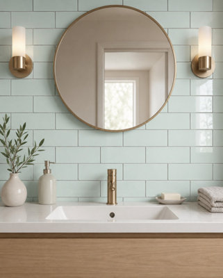 Chromara Spring Mint Gloss Ceramic Wall Tiles (250 Pack- 5 Box- 4.85m2 Coverage)-Bathroom-9.8cm x 19.8cm-Colour Meets Design