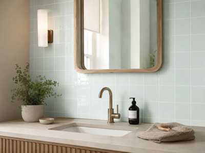 Chromara Spring Mint Gloss Ceramic Wall Tiles (570 Pack- 15 Box- 12.45m2 Coverage)-Playroom-14.8cm x 14.8cm-Colour Meets Design