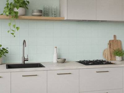Chromara Spring Mint Matt Ceramic Wall Tiles (38 Pack- 1 Box- 0.83m2 Coverage)-Kitchen-14.8cm x 14.8cm-Colour Meets Design