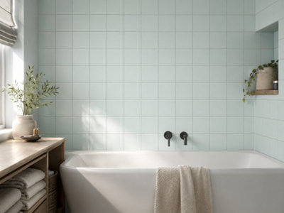 Chromara Spring Mint Matt Ceramic Wall Tiles (38 Pack- 1 Box- 0.83m2 Coverage)-Kitchen-14.8cm x 14.8cm-Colour Meets Design