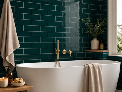 Chromara Wilderness Green Gloss Ceramic Wall Tiles (1000 Pack- 20 Box- 19.4m2 Coverage)-Shower-9.8cm x 19.8cm-Colour Meets Design