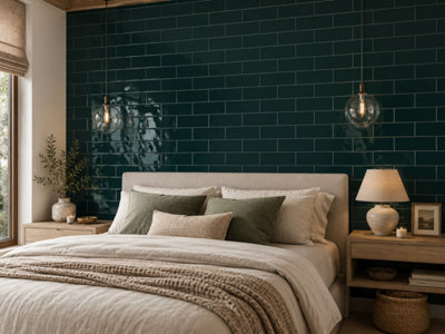Chromara Wilderness Green Gloss Ceramic Wall Tiles (250 Pack- 5 Box- 4.85m2 Coverage)-Playroom-9.8cm x 19.8cm-Colour Meets Design