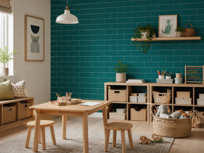 Chromara Wilderness Green Gloss Ceramic Wall Tiles (38 Pack- 1 Box- 0.83m2 Coverage)-Playroom-14.8cm x 14.8cm-Colour Meets Design