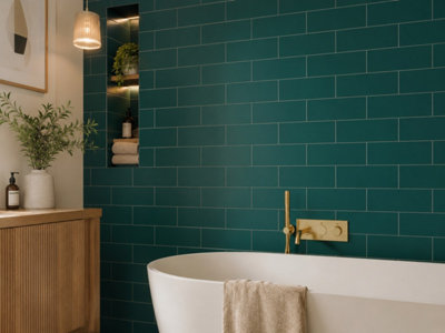 Chromara Wilderness Green Gloss Ceramic Wall Tiles (38 Pack- 1 Box- 0.83m2 Coverage)-Playroom-14.8cm x 14.8cm-Colour Meets Design