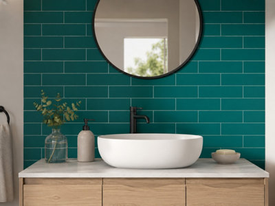 Chromara Wilderness Green Gloss Ceramic Wall Tiles (38 Pack- 1 Box- 0.83m2 Coverage)-Playroom-14.8cm x 14.8cm-Colour Meets Design