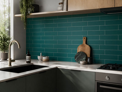 Chromara Wilderness Green Gloss Ceramic Wall Tiles (38 Pack- 1 Box- 0.83m2 Coverage)-Playroom-14.8cm x 14.8cm-Colour Meets Design
