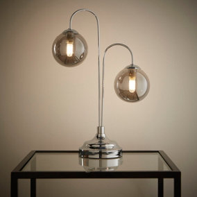 Chrome 2 light Table lamp with smokey grey glass shades (image shown with G9 LED bulbs)