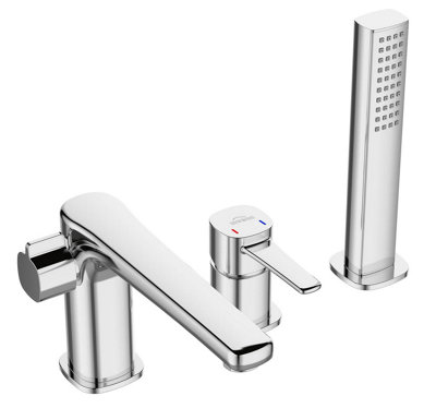 Chrome 3-Hole Bath Tap Pull Out Shower Handle Space Saving Bathroom Mixer Faucet - 4